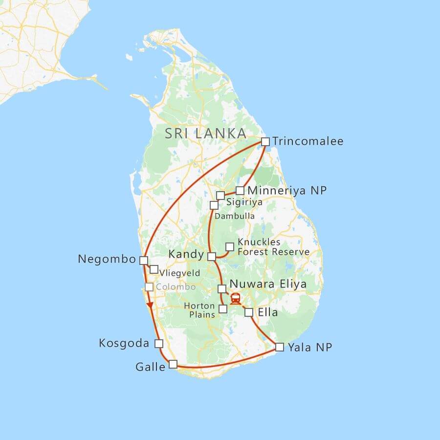 Routekaart Rondreis Sri Lanka 20 dagen 1